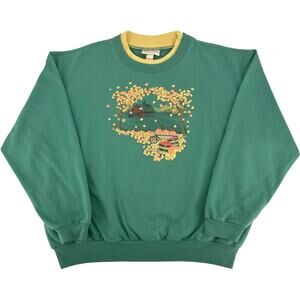 VTG 90s Womens Green Morning Sun Fall Autumn Leaves Barn Crewneck Sweatshirt 2XL